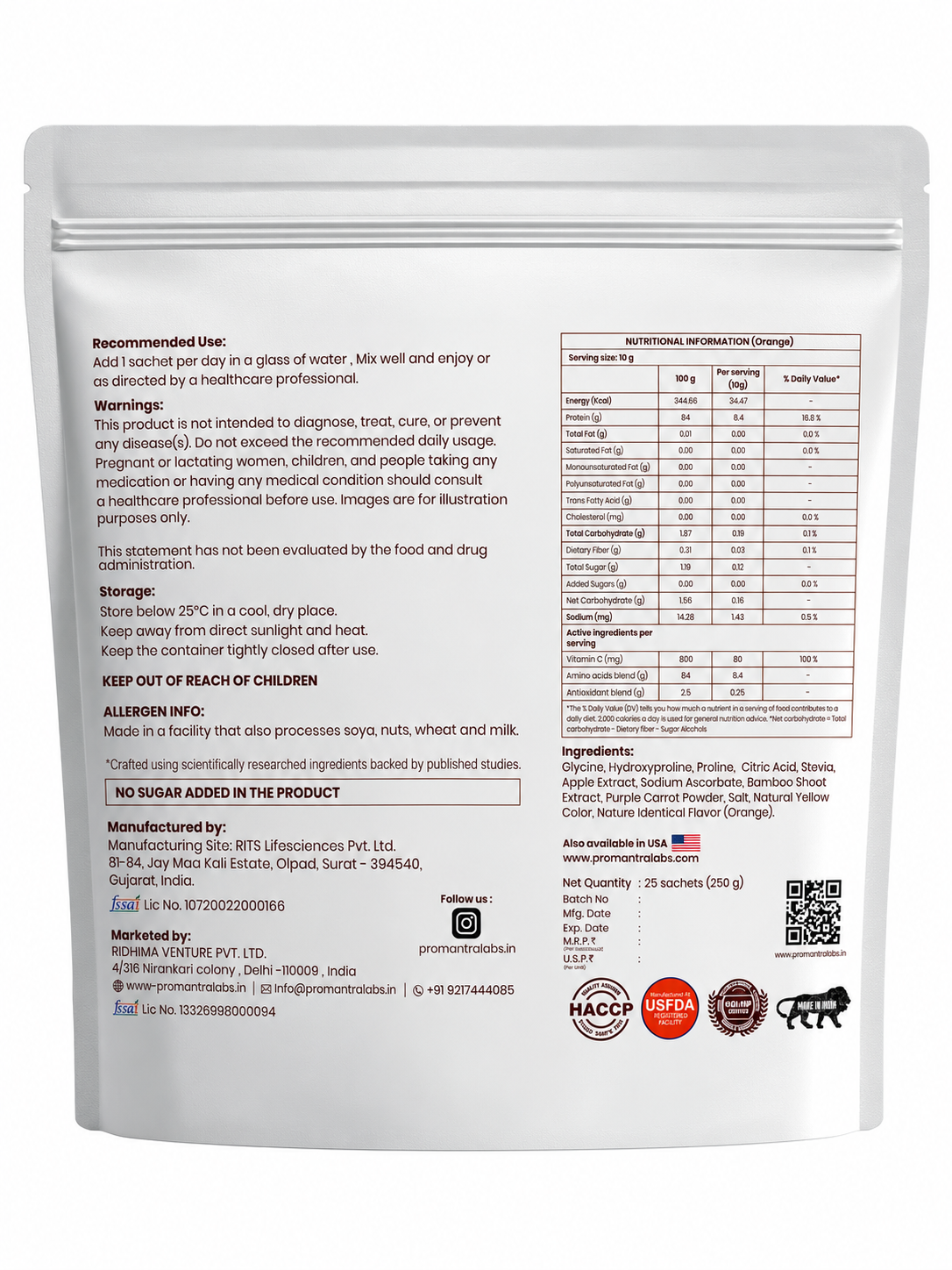 Vegan Collagen 250g (10g x 25 sachets)