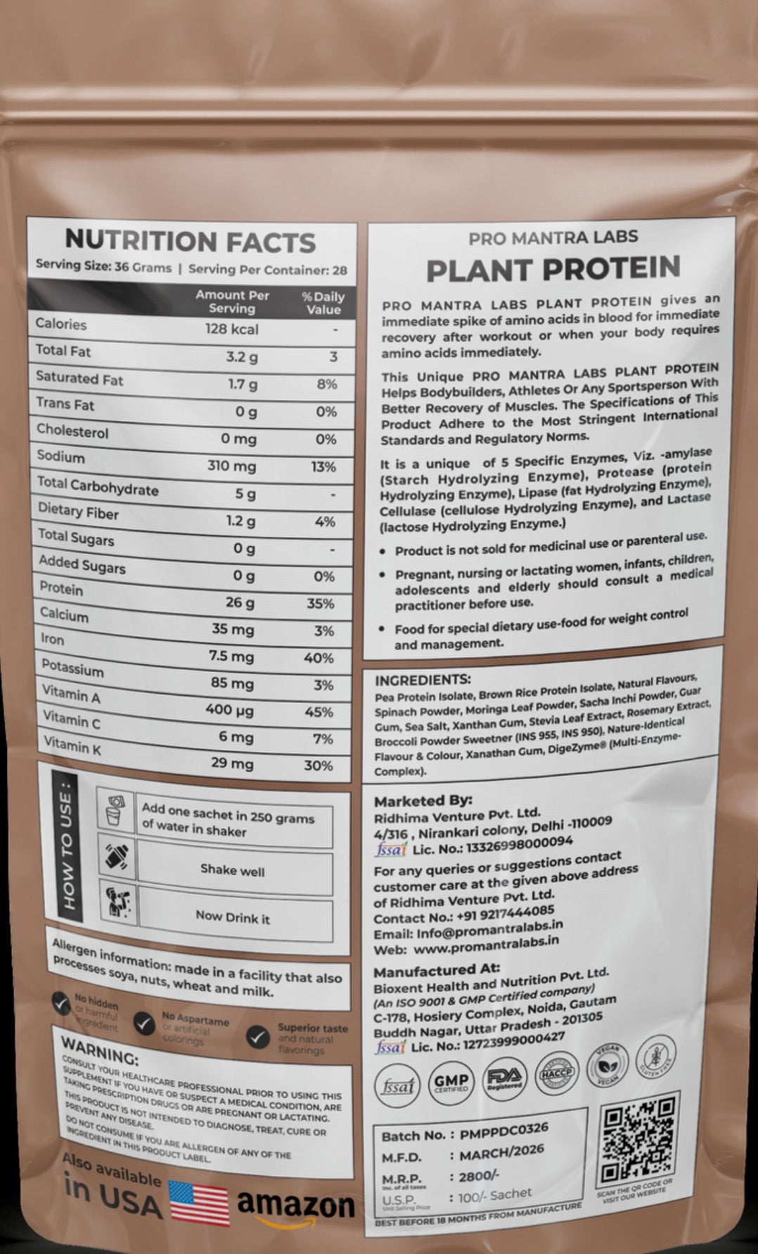 Double Chocolate Flavour Plant Protein 1 kg