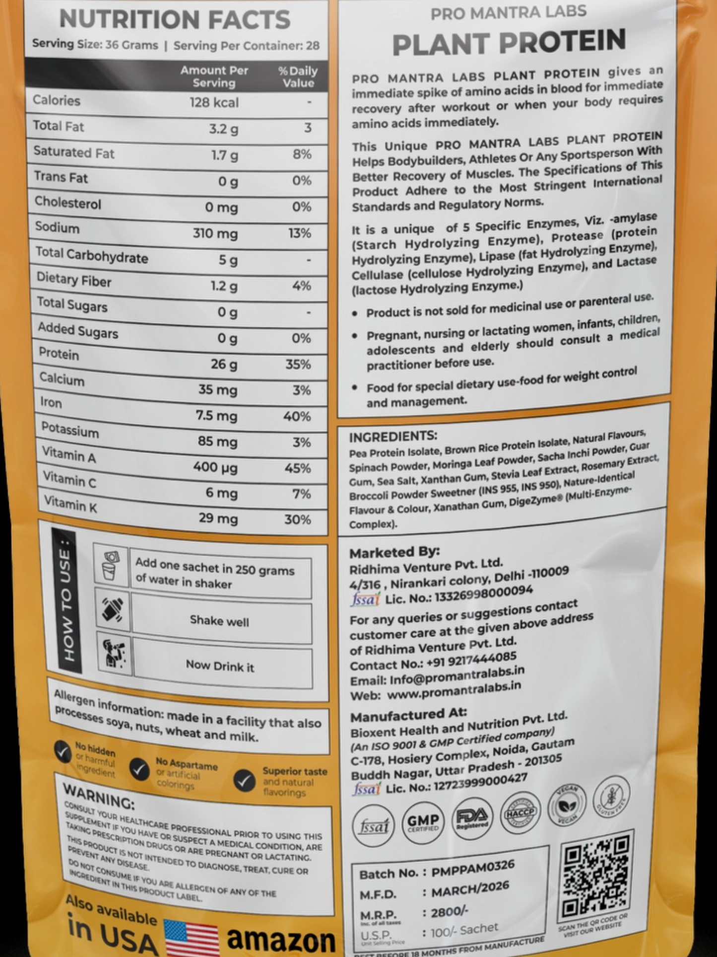 Alphonso Mango Flavour Plant Protein 1 kg
